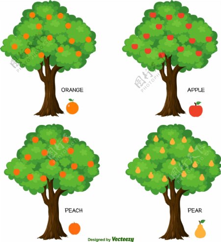 手绘矢量水果树木