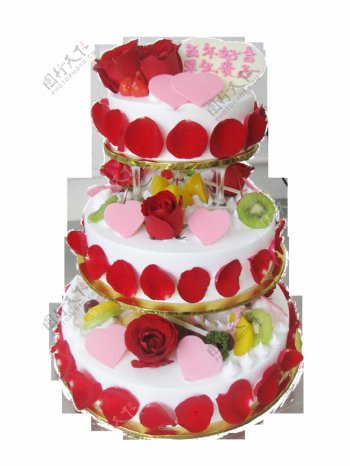 三层红玫瑰花瓣蛋糕素材
