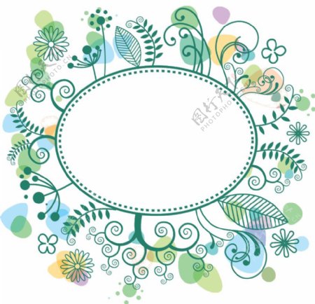 圆形花环手绘边框素材