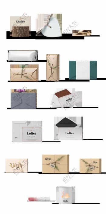 时尚现代纸盒包装透明png素材