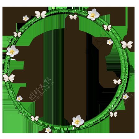 清洗绿色圆环小白花png元素