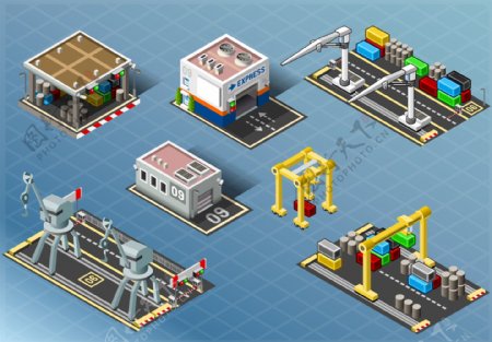 商业机械工厂建筑插画