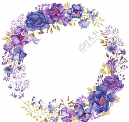 清新紫色花瓣手绘花环装饰元素