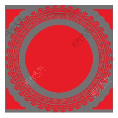 中国风红色喜庆剪纸圆形边框图案