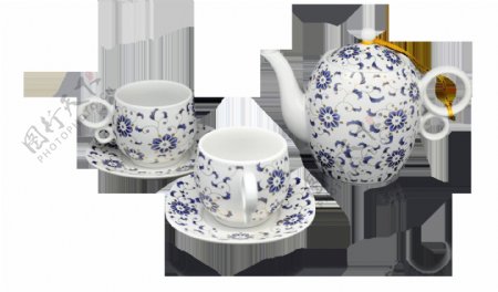 中国风蓝色花纹茶具产品实物