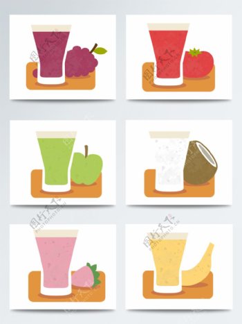 高清免扣手绘卡通水果果汁饮品素材