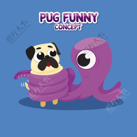 紫色章鱼和卡通狗