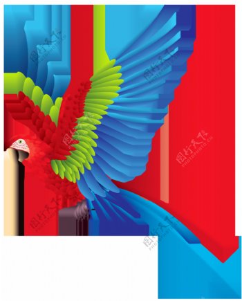 卡通彩色羽毛鹦鹉png元素