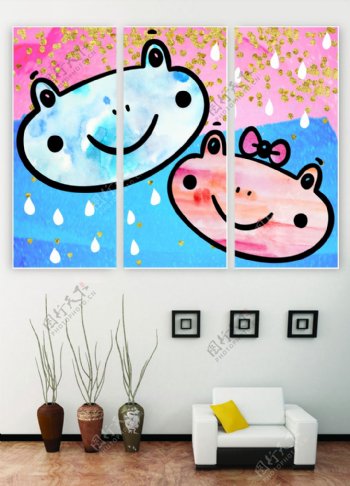 色彩缤纷鲜艳的雨中青蛙海报设计PSD模板
