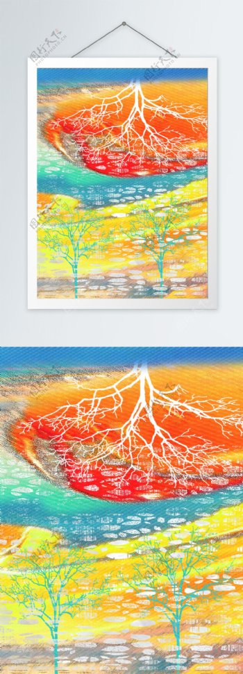 抽象色彩树客厅装饰画
