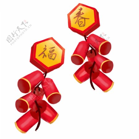 可商用红色喜庆中国风新年可爱鞭炮装饰图案