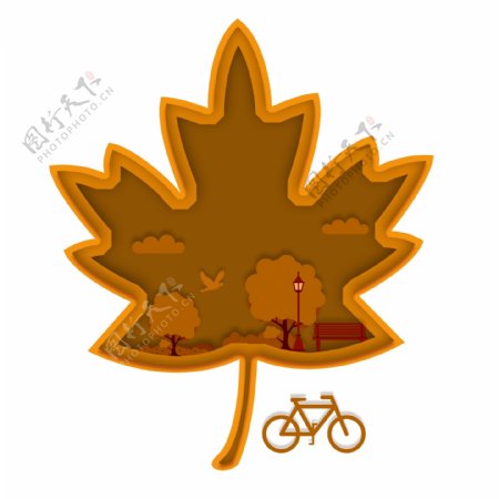手绘卡通枫树树叶自行车原创元素