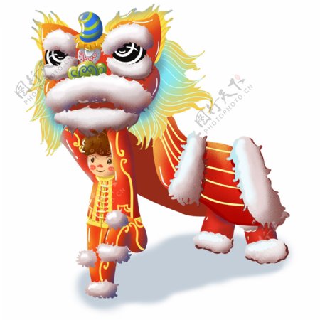舞狮狮子喜庆节日手绘卡通可商用元素