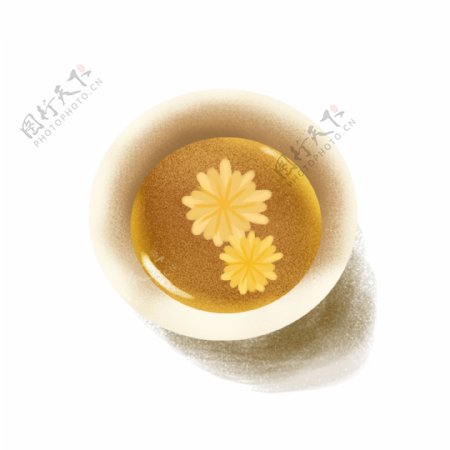 一碗黄色的菊花茶卡通元素