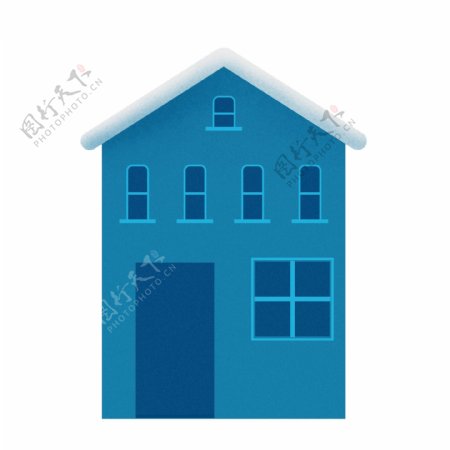 手绘扁平蓝色房屋原创元素