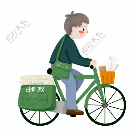 骑自行车送信件的邮递员卡通元素