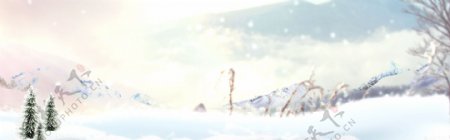 雪地冬季卡通上新促销banner背景