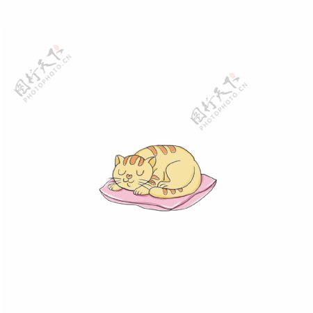 彩绘躺着垫子上慵懒的小猫设计可商用元素