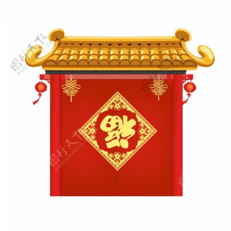 新年元素新春喜庆红色福字大门装饰元素