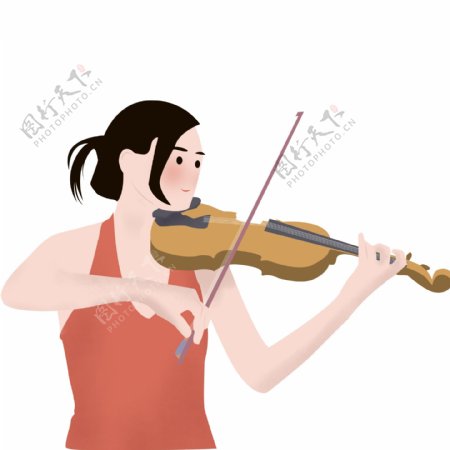 清新拉小提琴的少女装饰元素