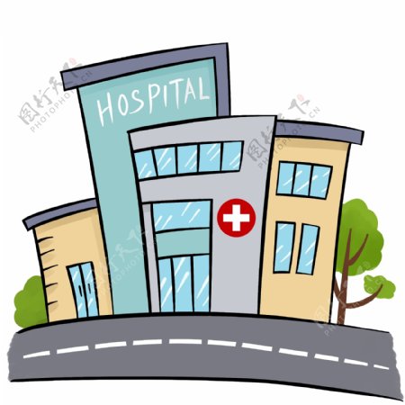 医疗医院建筑手绘可商用卡通插画元素