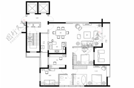 三房户型样板房平面方案规划