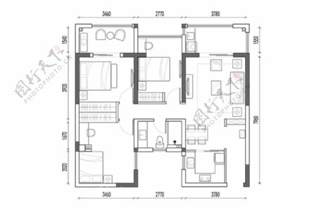 CAD三室两厅高层户型方案