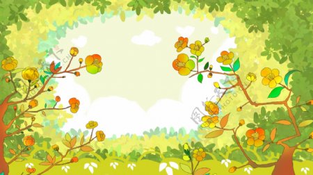 夏日自然绿色树木树丛插画背景设计