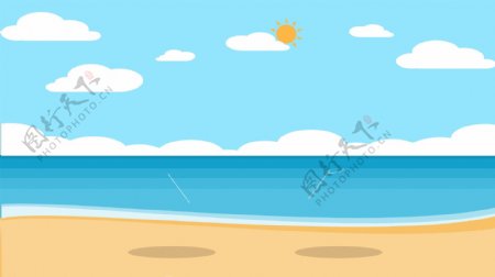 夏天蓝天白云沙滩海边度假背景设计