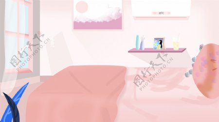 粉色卡通可爱卧室小清新背景设计