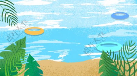 卡通大海海滩夏季度假旅游背景设计