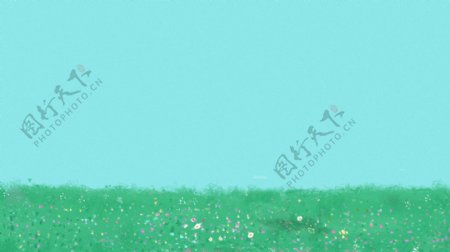 小清新草地草坪天空手绘背景设计