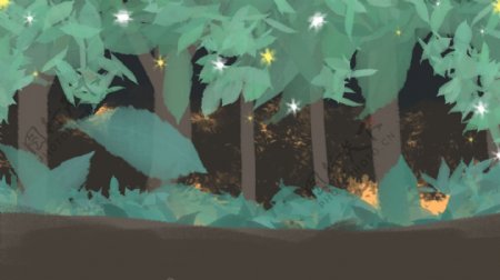 清新浪漫手绘森林夜空广告背景