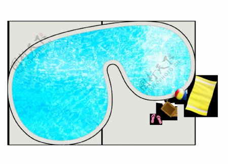 卡通蓝色泳池旅游季png元素