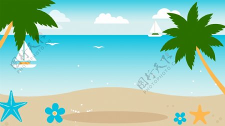 清新卡通海滩沙滩夏季背景设计