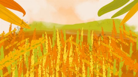 彩绘秋天丰收季玉米地背景素材