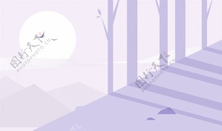 紫色扁平化树林旅游背景设计
