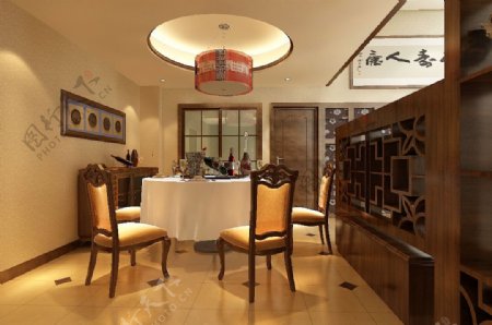 现代中式风格餐厅效果图模型空间