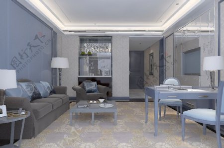 现代风格简约模型客厅空间效果图
