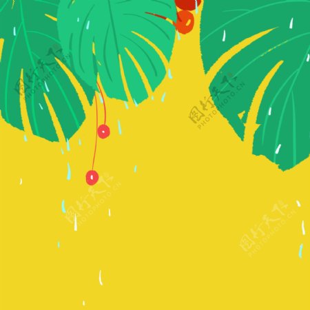 彩绘创意黄色树叶樱桃背景设计
