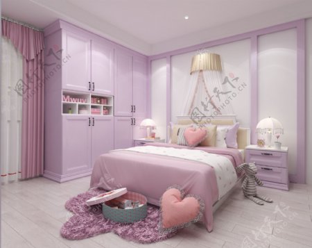 紫色可爱儿童房家装效果图