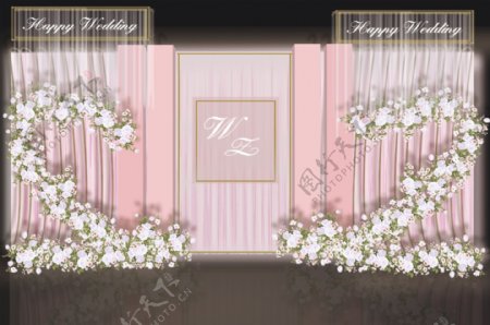粉色婚礼迎宾区合影区效果图