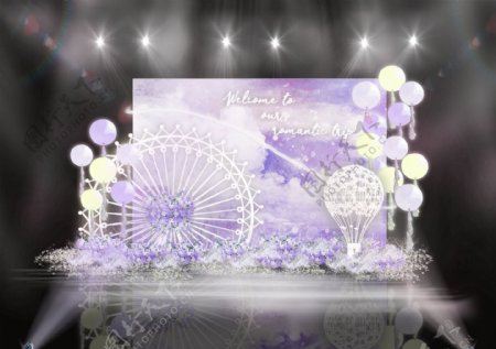 紫色浪漫旅途摩天轮热气球婚礼效果图