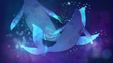 蓝色海洋里的鲸鱼卡通背景