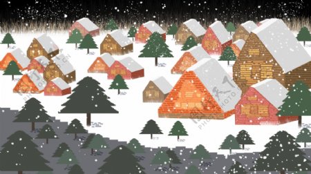 圣诞节冬季雪屋背景设计