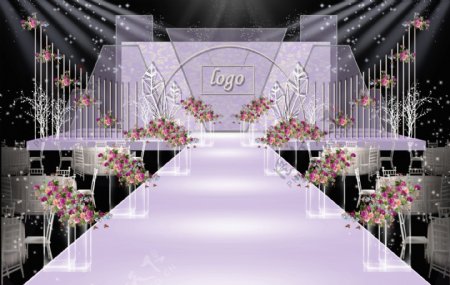 紫色亚克力婚礼舞台效果图