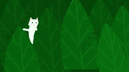 绿叶中的猫咪卡通背景