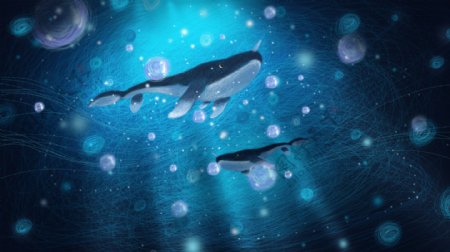 深海游泳的鲸鱼卡通背景