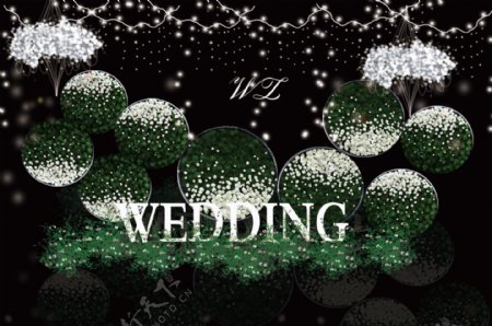 灰绿色特色异形花盒婚礼迎宾合影区效果图