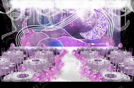 紫色婚礼星空舞台效果婚礼效果图